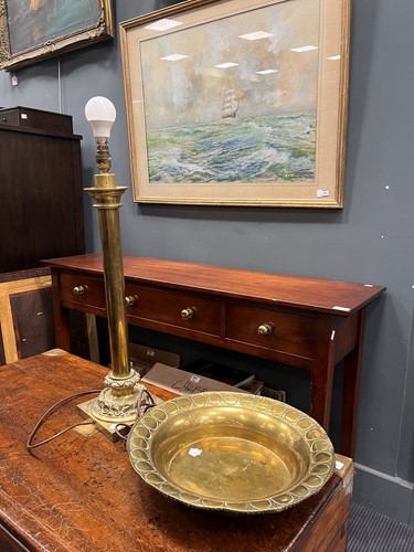 Lot 351A - A brass column table lamp with repousse...
