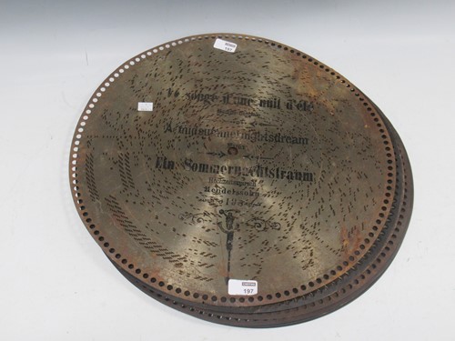 Lot 197 - Ten 19th century Polyphon type metal discs,...