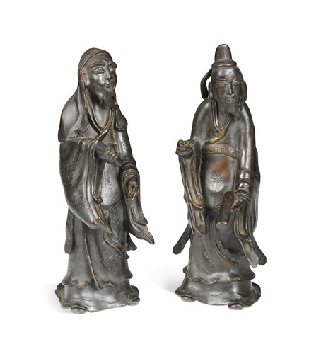 Lot 45 - A pair of bronze Daoist figures, late Ming/early Qing Dynasty