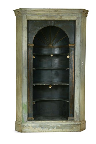 Lot 272 - A George III green and gilt painted corner cupboard