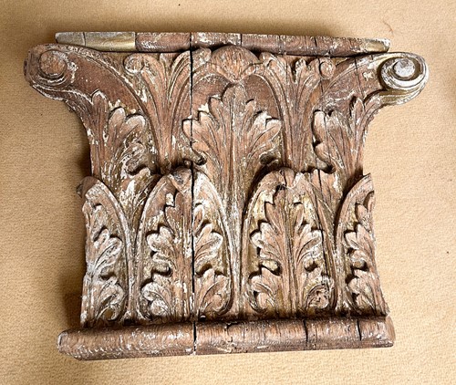 Lot 62 - A pair of carved oak and 'gilt' painted Corinthian column capitals, 19th century