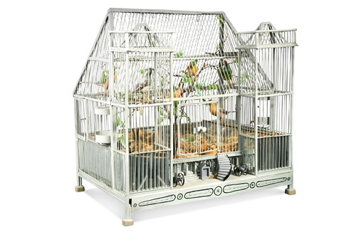 Lot 245 - A French-style grey-painted metal birdcage, early 20th century