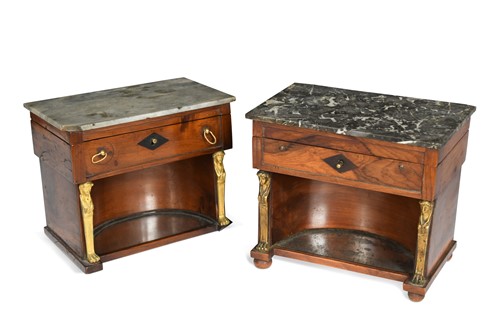 Lot 236 - A composed pair of Palais Royal miniature yew wood console table boxes, 19th century