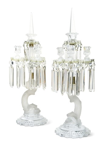 Lot 259 - A pair of cut-glass table four-branch centrepieces, 19th century