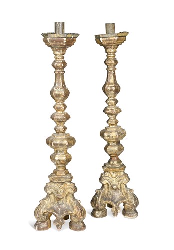 Lot 59 - A pair of Continental mecca altar sticks, 18th century