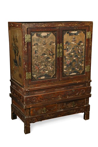 Lot 364 - A Chinese polychrome painted cabinet on stand