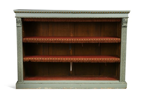 Lot 598 - A Victorian blue painted and parcel gilt open bookcase
