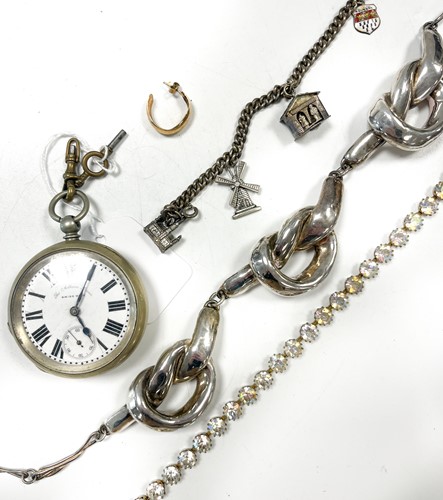 Lot 318 - Albion plated pocket watch, a single earring,...