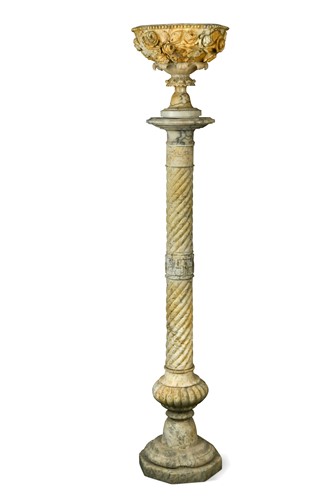 Lot 662 - A marble floral decorated urn on pedestal, 19th century