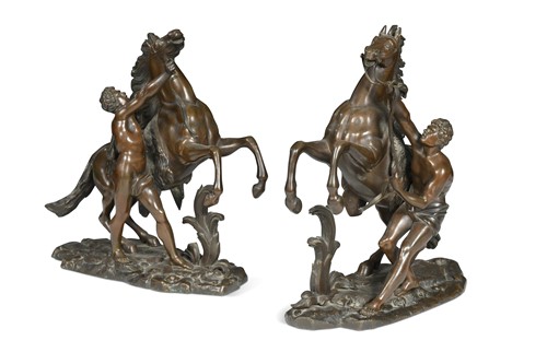 Lot 544 - After Guillaume Coustou the Elder, a pair of bronze Marly horses, 19th century
