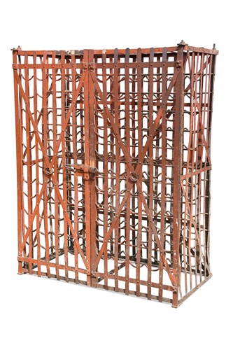 Lot 491 - A red painted wrought iron wine cage, late 19th century