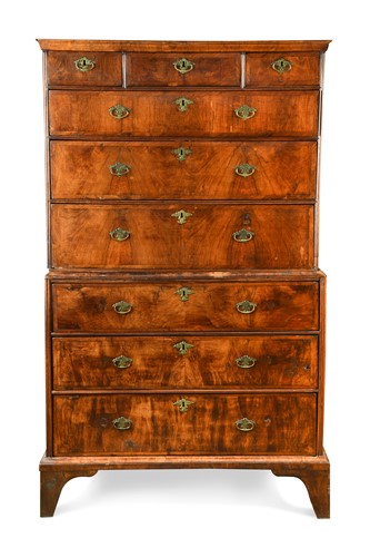 Lot 587 - A walnut chest on chest, 18th century