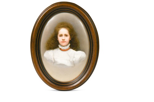 Lot 397 - A Dresden KPM porcelain plaque painted with a portrait of a girl by Franz Till, circa 1900