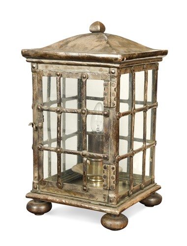 Lot 631 - An electroplate table lantern in the Arts & Crafts style, modern