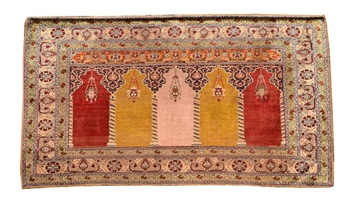 Lot 273 - An Anatolian silk hanging prayer rug