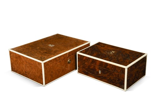 Lot 331 - An ivory strung burr yew jewellery box retailed by Callow of Mount Street, Park Lane, circa 1930s