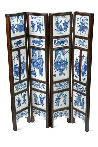 Lot 215 - A Chinese four-fold room screen, late Qing Dynasty