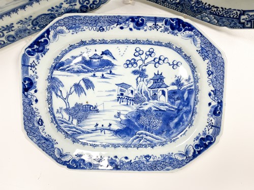 Lot 15 - Three Chinese export blue and white canted rectangular porcelain meat plates, Chen Lung, circa 1770