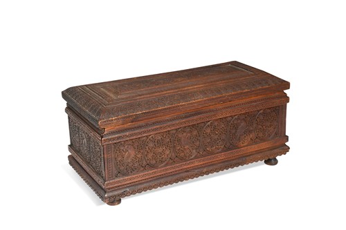 Lot 91 - An Indian carved hardwood box and cover, mid-19th century