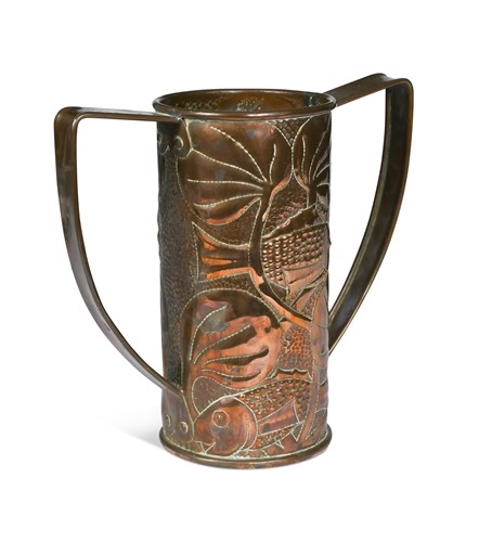 Lot 145 - A Newlyn school copper twin-handled vase