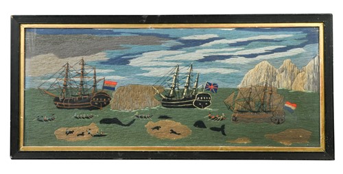 Lot 482 - A woolwork panoramic maritime picture, 20th century