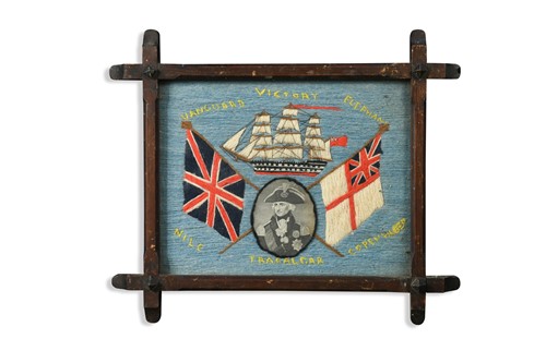 Lot 483 - Three woolwork maritime pictures commemorating Nelson, 20th century