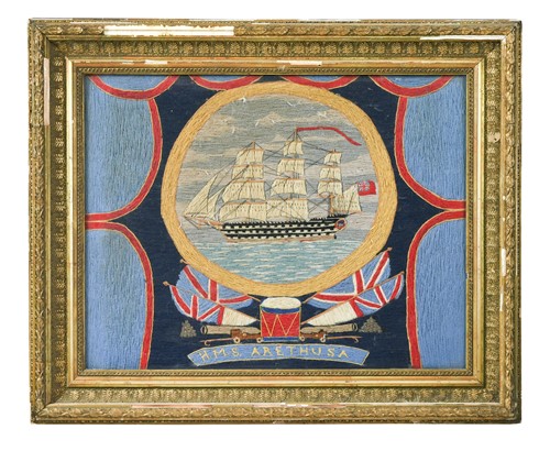 Lot 485 - A woolwork ship picture, 20th century