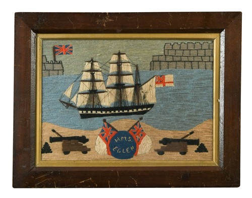 Lot 478 - Two woolwork ship pictures, 20th century
