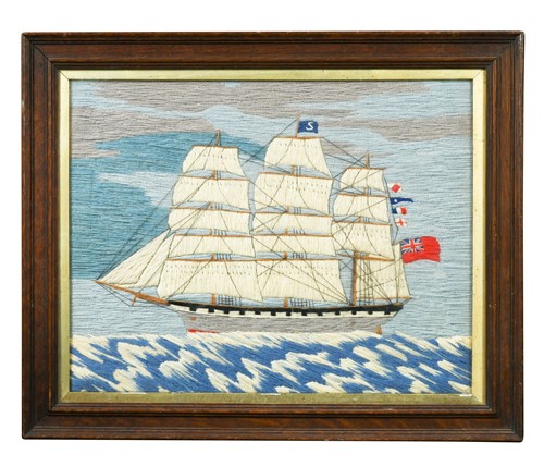 Lot 479 - Three woolwork ship pictures, 20th century