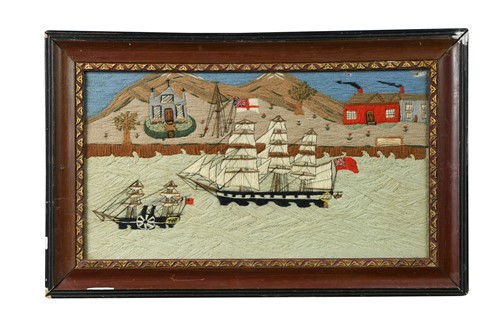 Lot 480 - A woolwork ship picture, 20th century