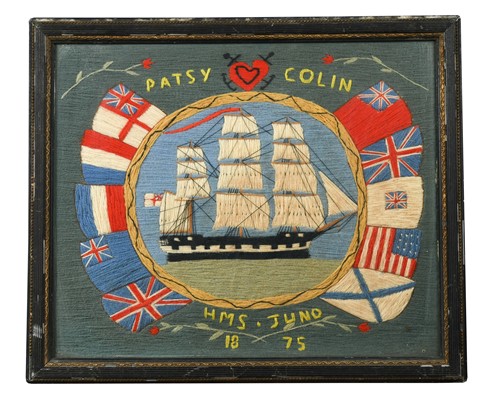 Lot 481 - A woolwork ship picture, 20th century