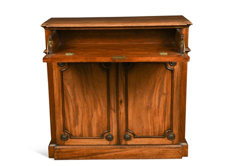Lot 761 - A George III mahogany breakfront secretaire, side cabinet