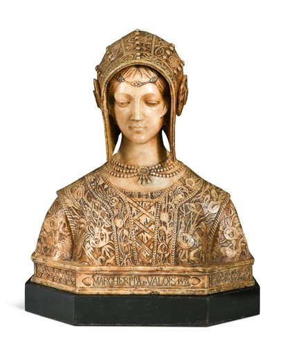 Lot 759 - Professor Aristide Petrilli (Italian, 1868-1930), an alabaster bust of Margherita di Valois, 1492