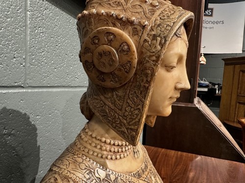 Lot 759 - Professor Aristide Petrilli (Italian, 1868-1930), an alabaster bust of Margherita di Valois, 1492