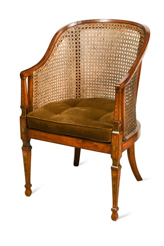 Lot 704 - A Regency satinwood and painted cane bergère