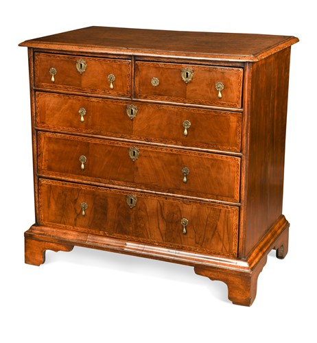 Lot 541 - A walnut and oak chest of drawers, 18th century