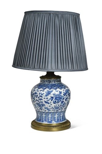 Lot 731 - A Chinese style blue and white baluster vase lamp, modern