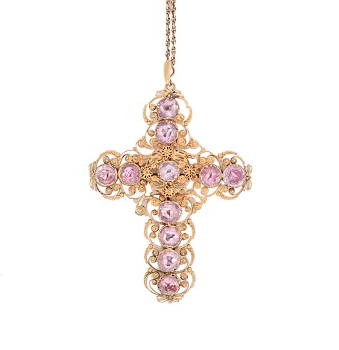 Lot 88 - A Georgian topaz cross pendant and a later chain