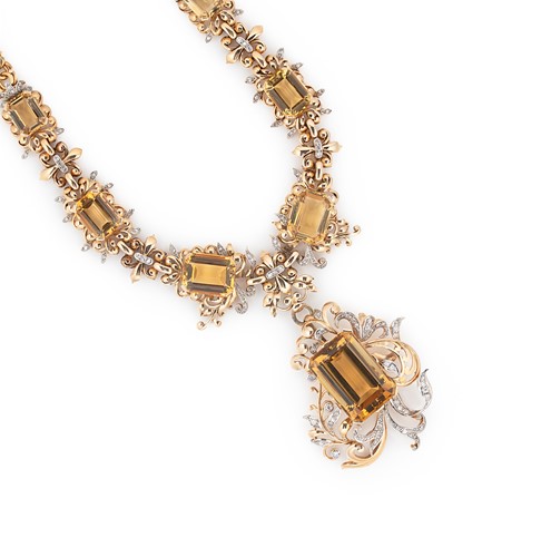 Lot 138 - A citrine and diamond centrepiece necklace