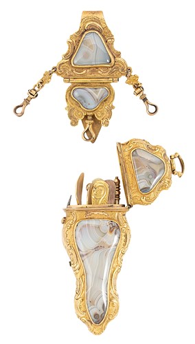 Lot 320 - An 18th century gilt metal chatelaine and etui