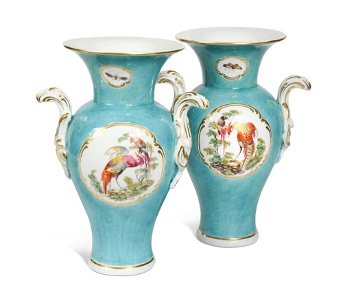 Lot 115 - A pair of Chelsea-Derby two-handled vases, circa 1770