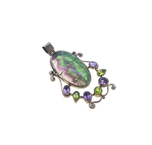 Lot 89 - A fluorite, peridot and amethyst pendant