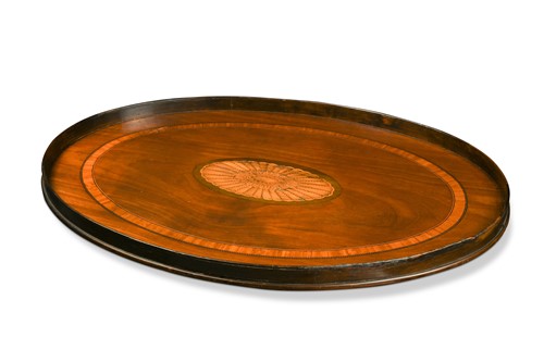Lot 573 - A George III mahogany and satinwood inlaid oval tray