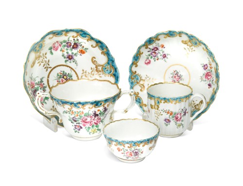 Lot 147 - Items of Worcester Compagnie des Indes pattern  porcelain fluted tea wares, circa 1775