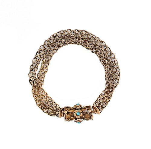 Lot 50 - A 19th century double row bracelet with a turquoise clasp