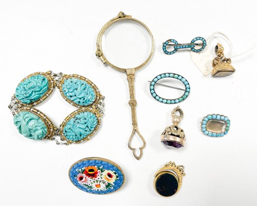 Lot 312 - A hallmarked 9ct gold gem set fob, together...
