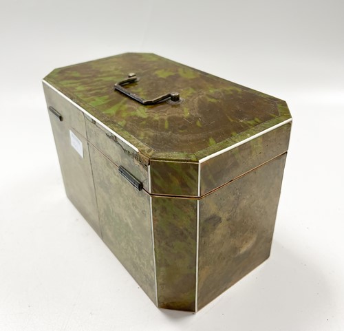 Lot 640 - A George III green stained tortoise shell tea caddy