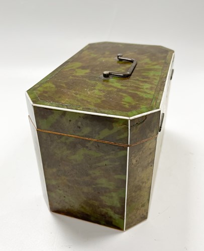 Lot 640 - A George III green stained tortoise shell tea caddy