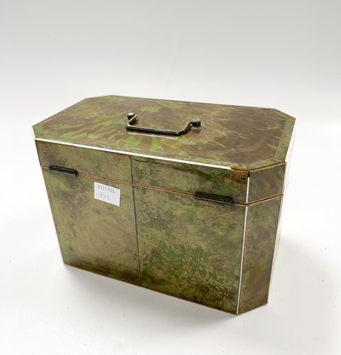 Lot 640 - A George III green stained tortoise shell tea caddy