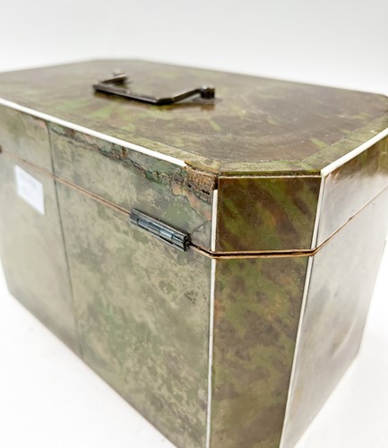 Lot 640 - A George III green stained tortoise shell tea caddy